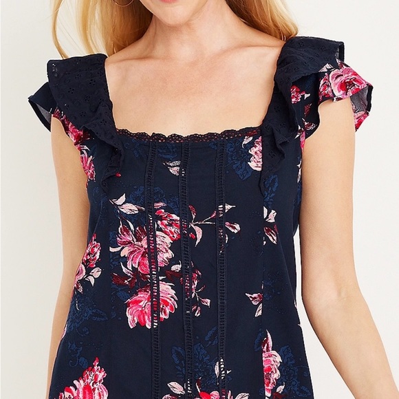 NWOT Maurices Floral Eyelet Trim Flutter Sleeve Top Size 3X Navy and Pink - Picture 7 of 7